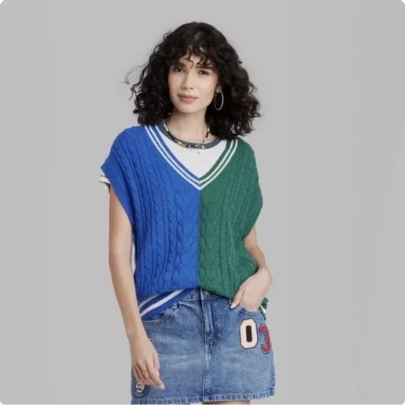 Wild fable - Cable Color-block V Neck Sleeveless Lightweight Sweater Size Small - Picture 1 of 11